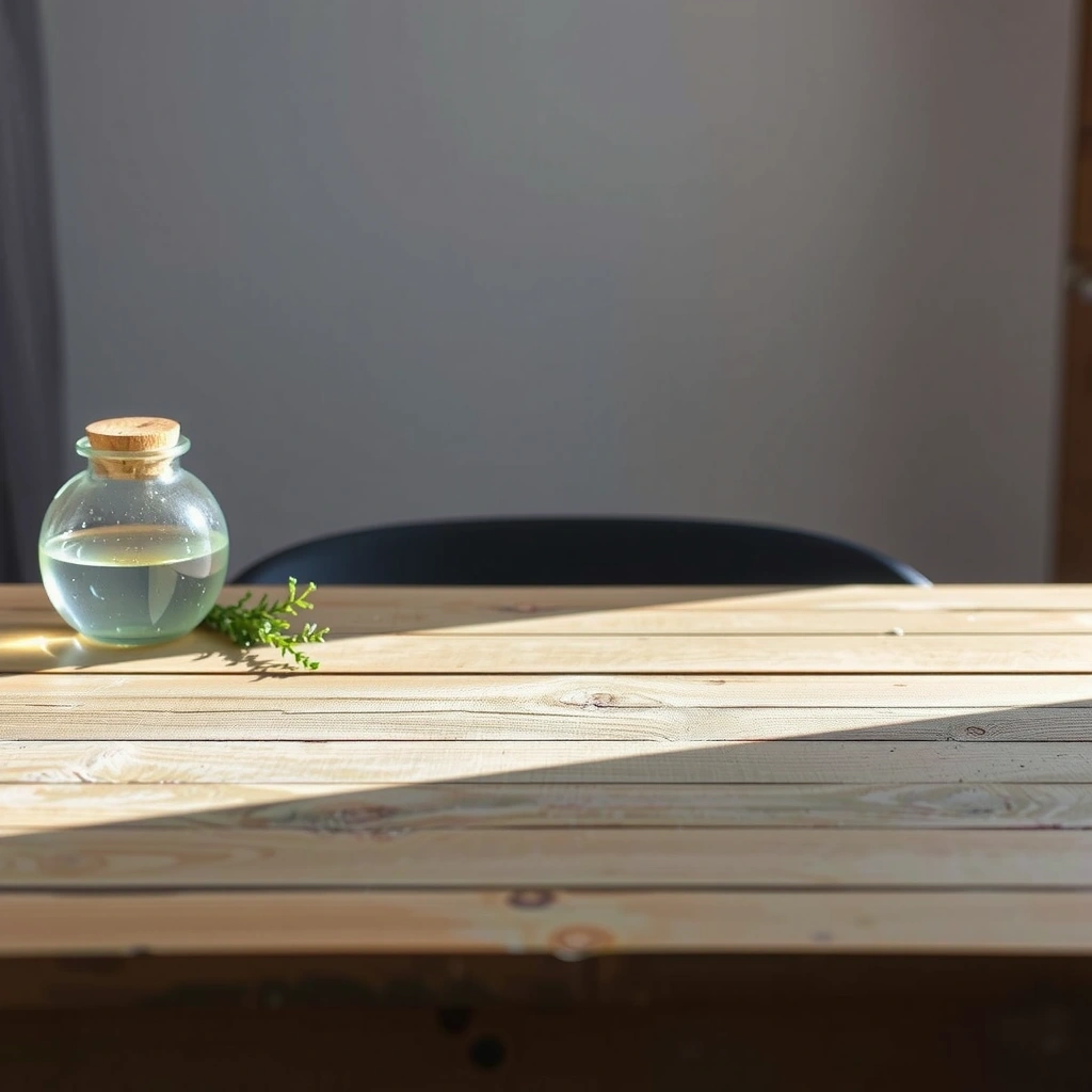 Rustikaler Tisch mit Kräutern und Linien